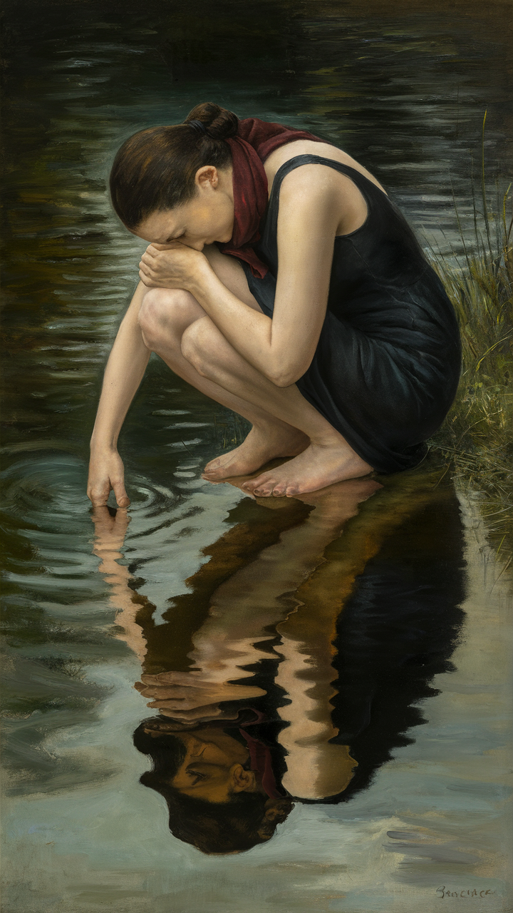 Trauriges Mädchen am Wasser
